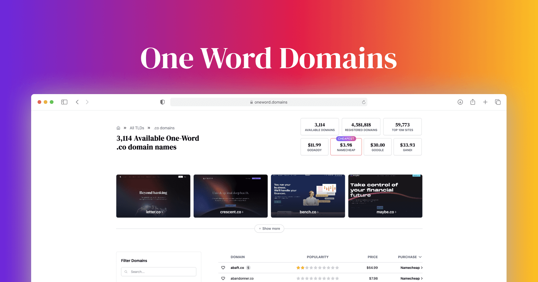 One Word Domains
